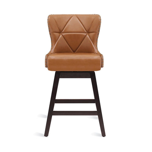Tabouret de comptoir mi-siècle de 66 cm, similicuir pivotant, lot de 4 (gris / bleu foncé / marron foncé / noir / blanc cassé / gris foncé / marron whisky)