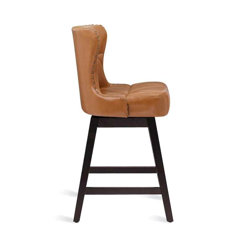 Tabouret de comptoir mi-siècle de 66 cm, similicuir pivotant, lot de 4 (gris / bleu foncé / marron foncé / noir / blanc cassé / gris foncé / marron whisky)