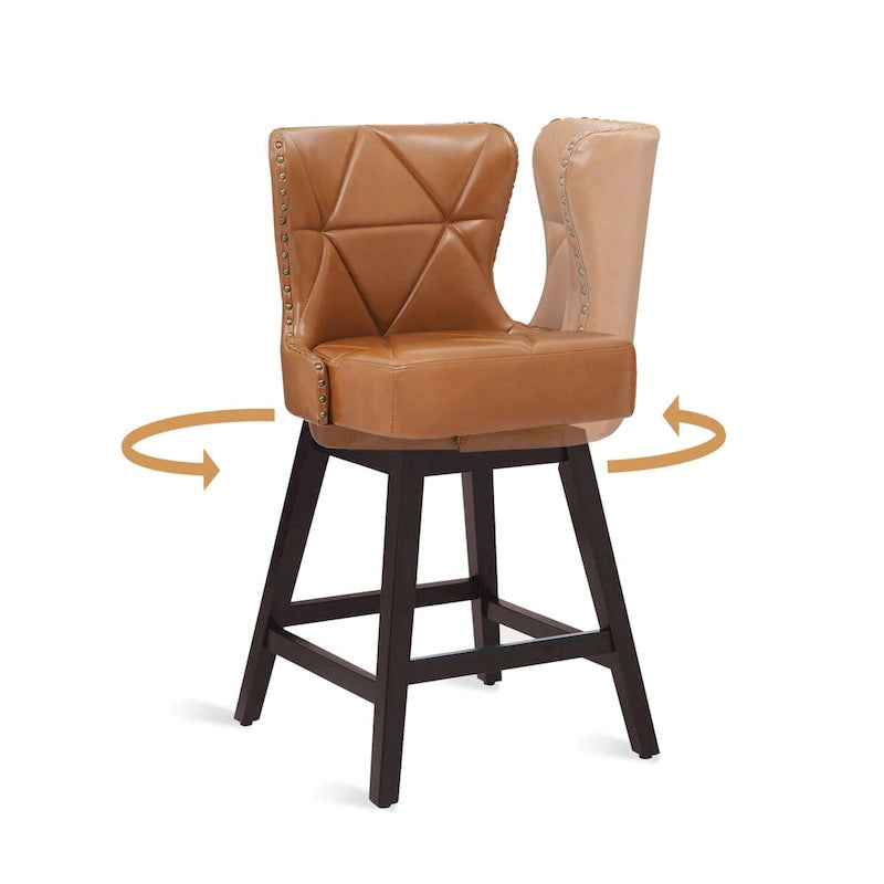Tabouret de comptoir mi-siècle de 66 cm, similicuir pivotant, lot de 4 (gris / bleu foncé / marron foncé / noir / blanc cassé / gris foncé / marron whisky)