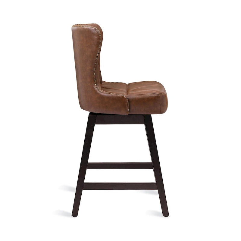 Tabouret de comptoir mi-siècle de 66 cm, similicuir pivotant, lot de 4 (gris / bleu foncé / marron foncé / noir / blanc cassé / gris foncé / marron whisky)
