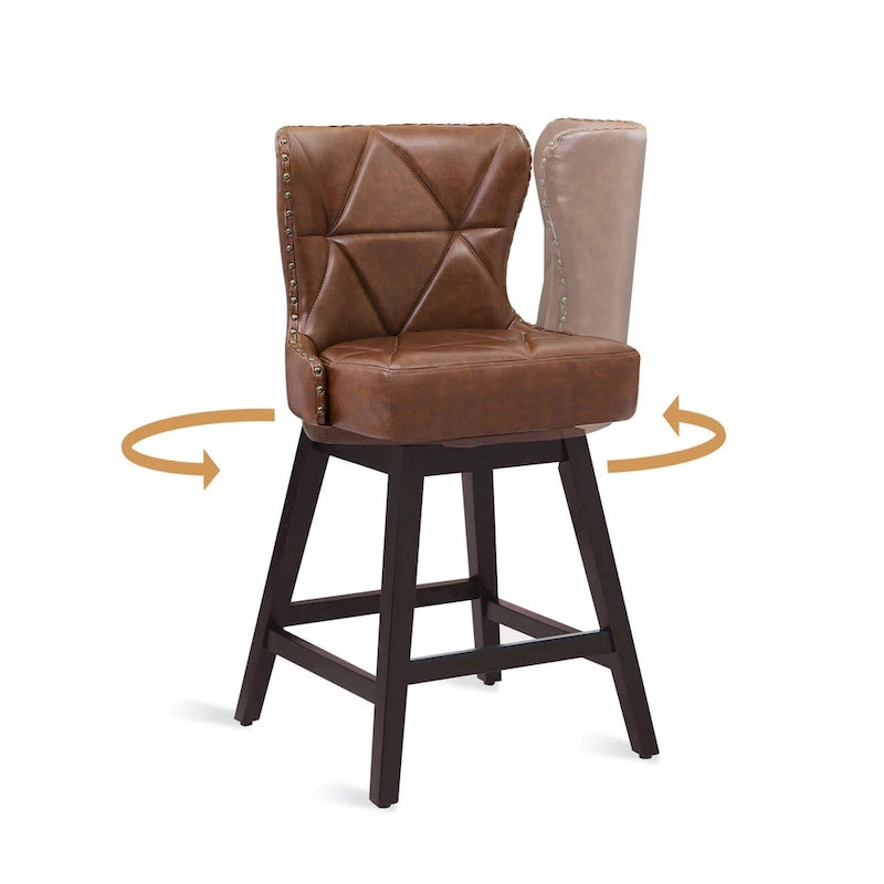 Tabouret de comptoir mi-siècle de 66 cm, similicuir pivotant, lot de 4 (gris / bleu foncé / marron foncé / noir / blanc cassé / gris foncé / marron whisky)