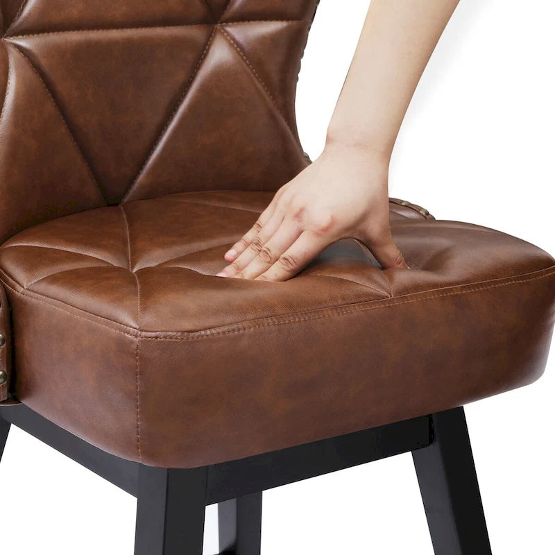 Tabouret de comptoir mi-siècle de 66 cm, similicuir pivotant, lot de 4 (gris / bleu foncé / marron foncé / noir / blanc cassé / gris foncé / marron whisky)