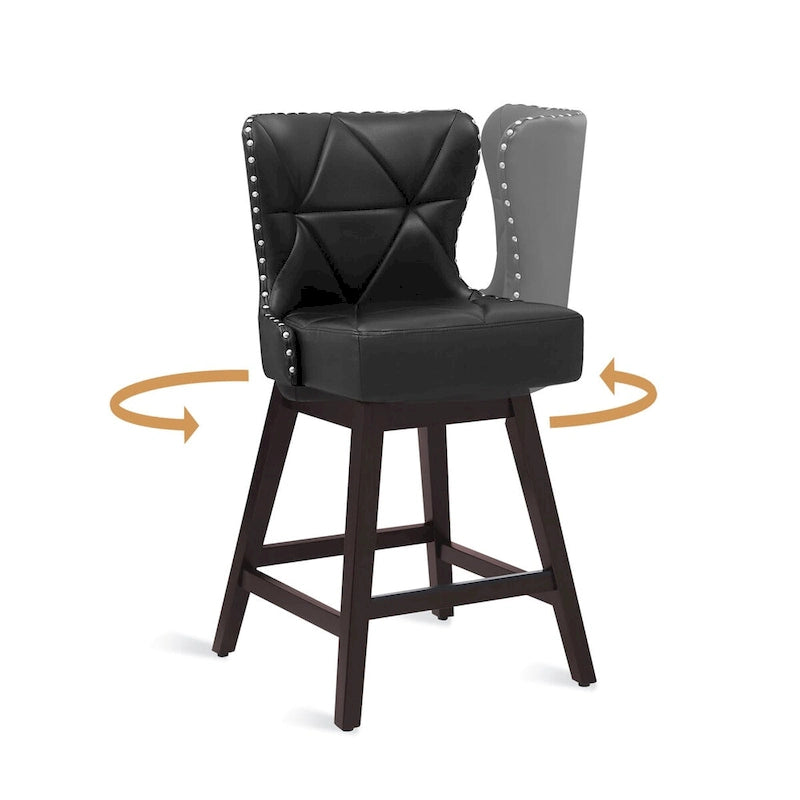 Tabouret de comptoir mi-siècle de 66 cm, similicuir pivotant, lot de 4 (gris / bleu foncé / marron foncé / noir / blanc cassé / gris foncé / marron whisky)