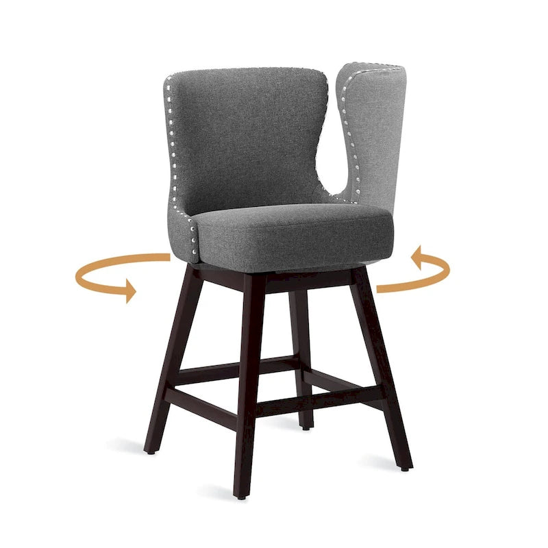 Tabouret de comptoir mi-siècle de 66 cm, similicuir pivotant, lot de 4 (gris / bleu foncé / marron foncé / noir / blanc cassé / gris foncé / marron whisky)
