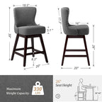 Tabouret de comptoir mi-siècle de 66 cm, similicuir pivotant, lot de 4 (gris / bleu foncé / marron foncé / noir / blanc cassé / gris foncé / marron whisky)