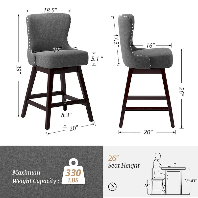 Tabouret de comptoir mi-siècle de 66 cm, similicuir pivotant, lot de 4 (gris / bleu foncé / marron foncé / noir / blanc cassé / gris foncé / marron whisky)