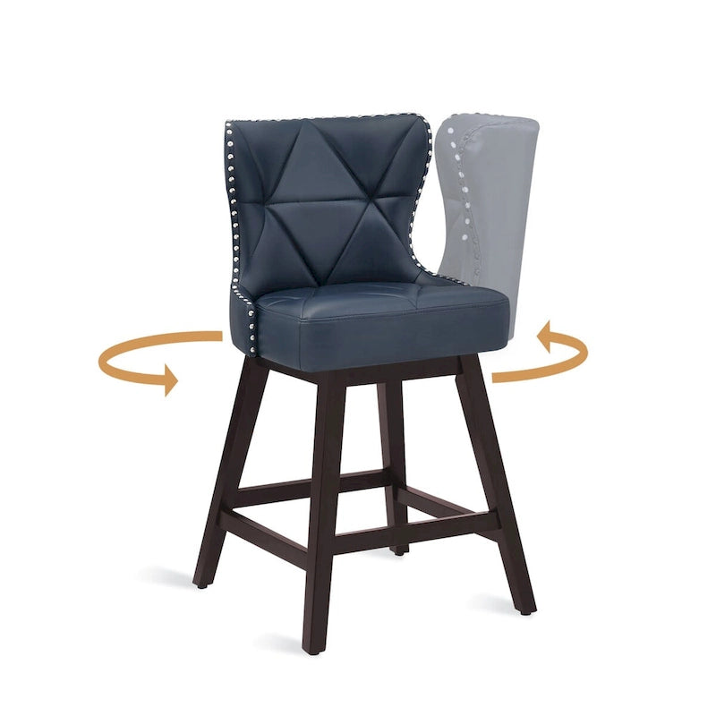 Tabouret de comptoir mi-siècle de 66 cm, similicuir pivotant, lot de 4 (gris / bleu foncé / marron foncé / noir / blanc cassé / gris foncé / marron whisky)