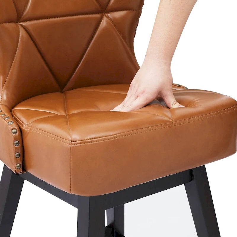Tabouret de comptoir mi-siècle de 66 cm, similicuir pivotant, lot de 4 (gris / bleu foncé / marron foncé / noir / blanc cassé / gris foncé / marron whisky)