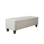 Banc de rangement en tissu capitonné – Beige / Gris / Gris foncé, 2 places