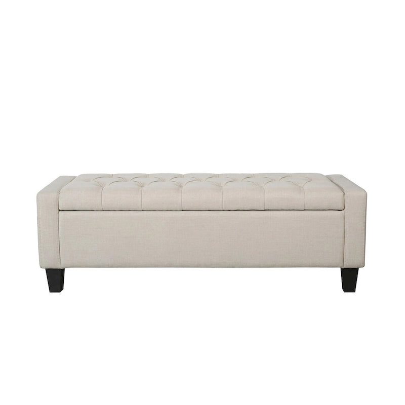 Banc de rangement en tissu capitonné – Beige / Gris / Gris foncé, 2 places