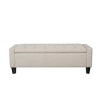 Banc de rangement en tissu capitonné – Beige / Gris / Gris foncé, 2 places