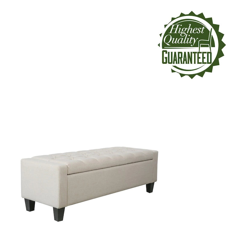 Banc de rangement en tissu capitonné – Beige / Gris / Gris foncé, 2 places
