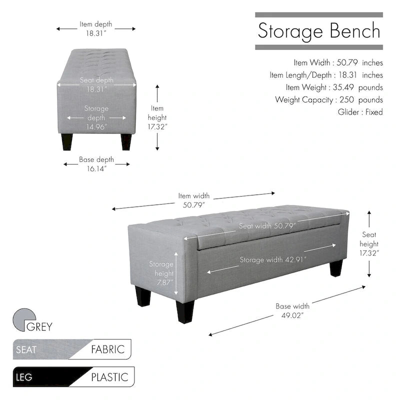 Banc de rangement en tissu capitonné – Beige / Gris / Gris foncé, 2 places