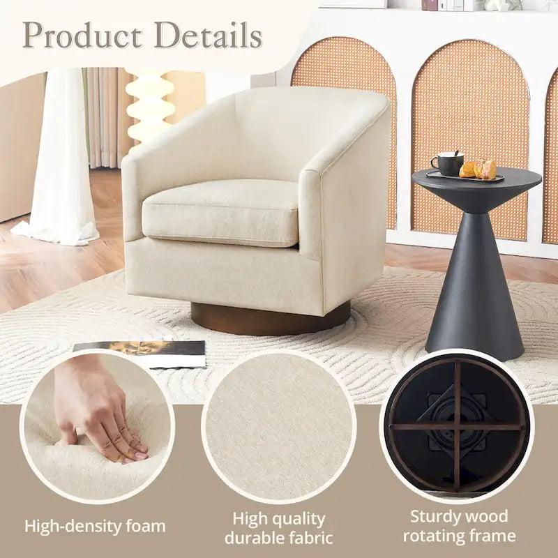 Fauteuil pivotant en tissu, rotation à 360°, une place – Ivoire / Beige chaud / Vert / Gris clair