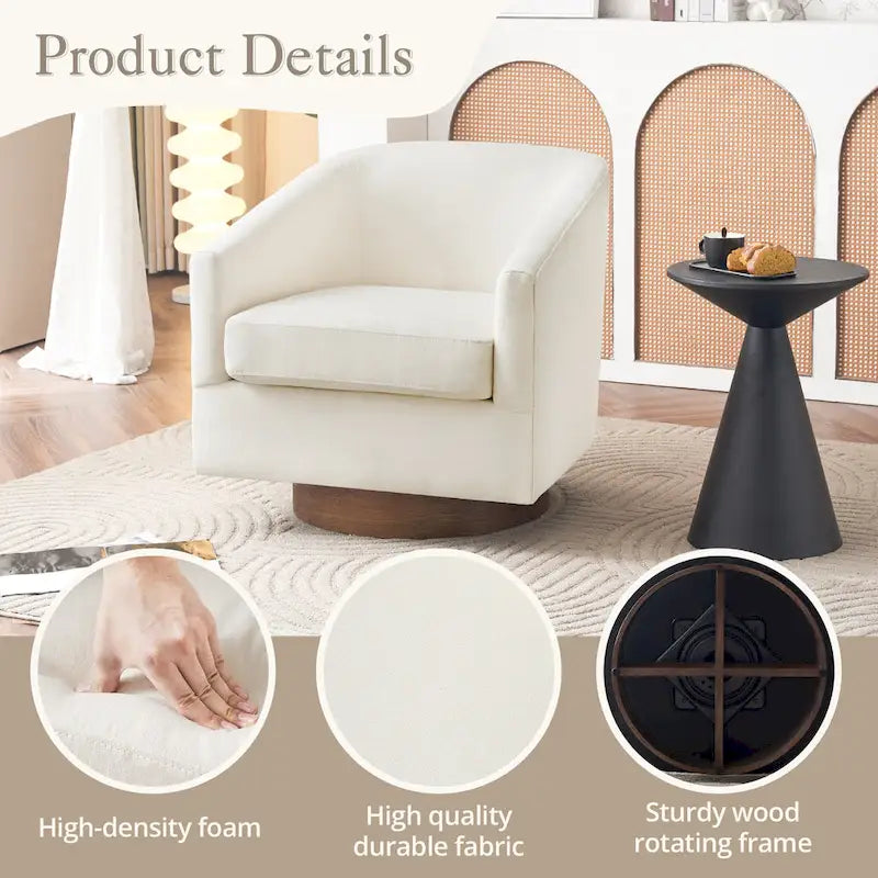 Fauteuil pivotant en tissu, rotation à 360°, une place – Ivoire / Beige chaud / Vert / Gris clair
