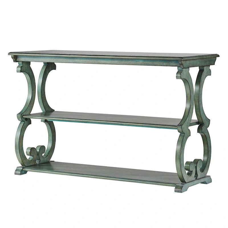 Console de canapé 3 niveaux en bois sculpté – Chêne, Vert sauge, Noir, Rouge, Blanc