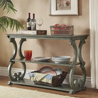Console de canapé 3 niveaux en bois sculpté – Chêne, Vert sauge, Noir, Rouge, Blanc