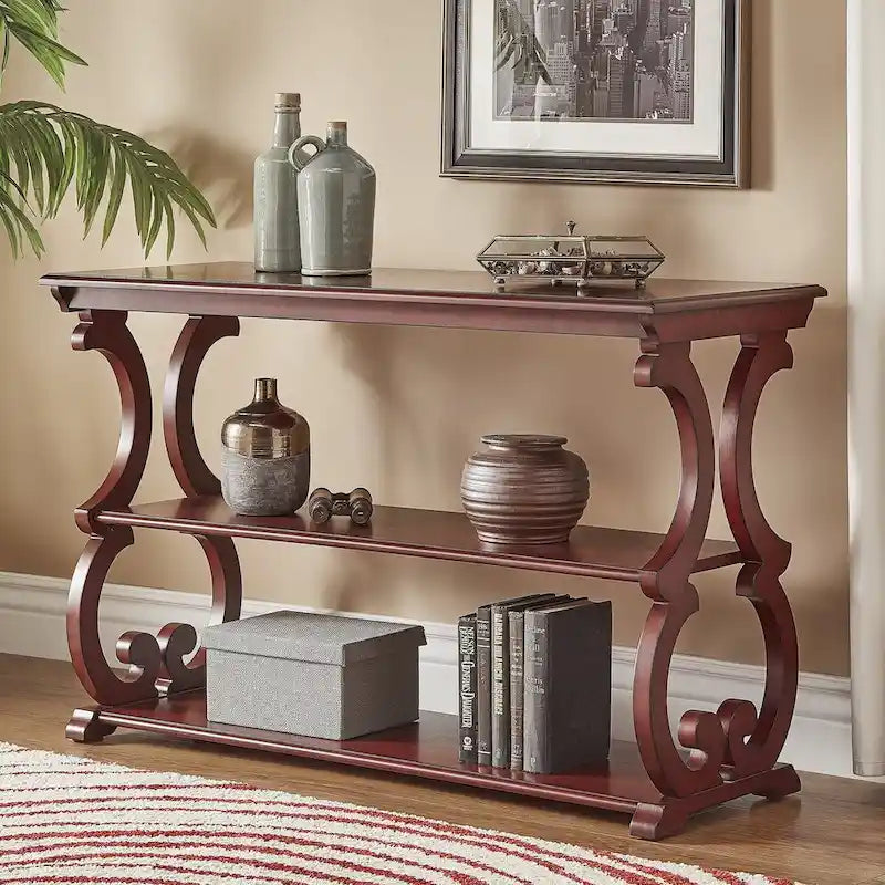 Console de canapé 3 niveaux en bois sculpté – Chêne, Vert sauge, Noir, Rouge, Blanc