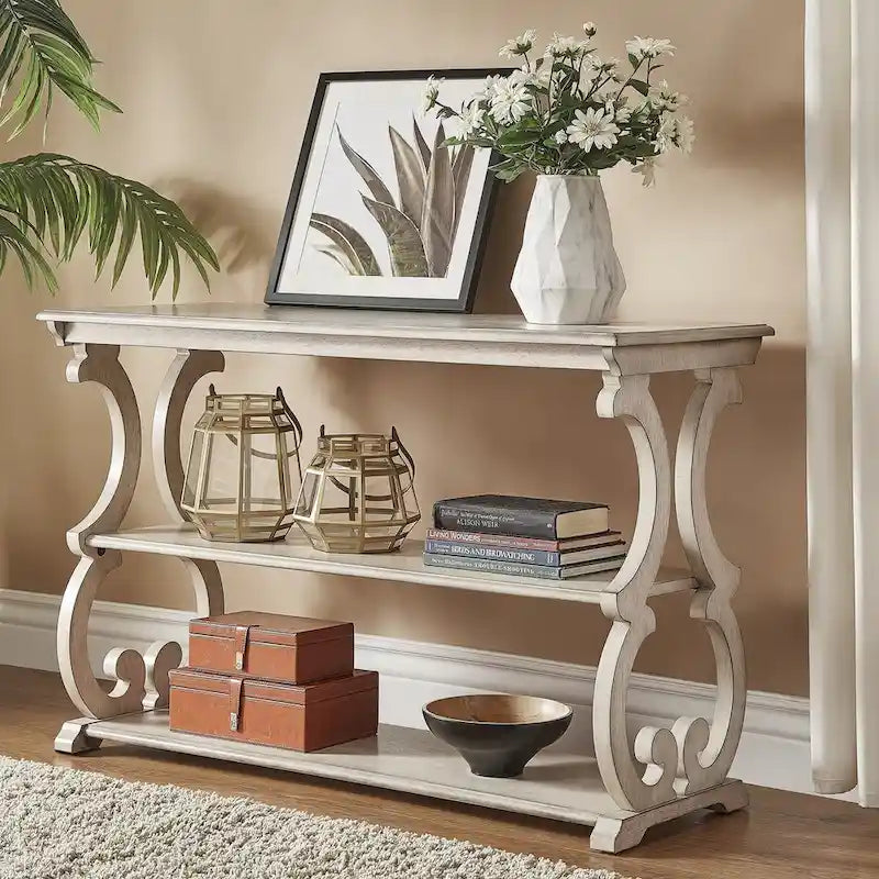 Console de canapé 3 niveaux en bois sculpté – Chêne, Vert sauge, Noir, Rouge, Blanc