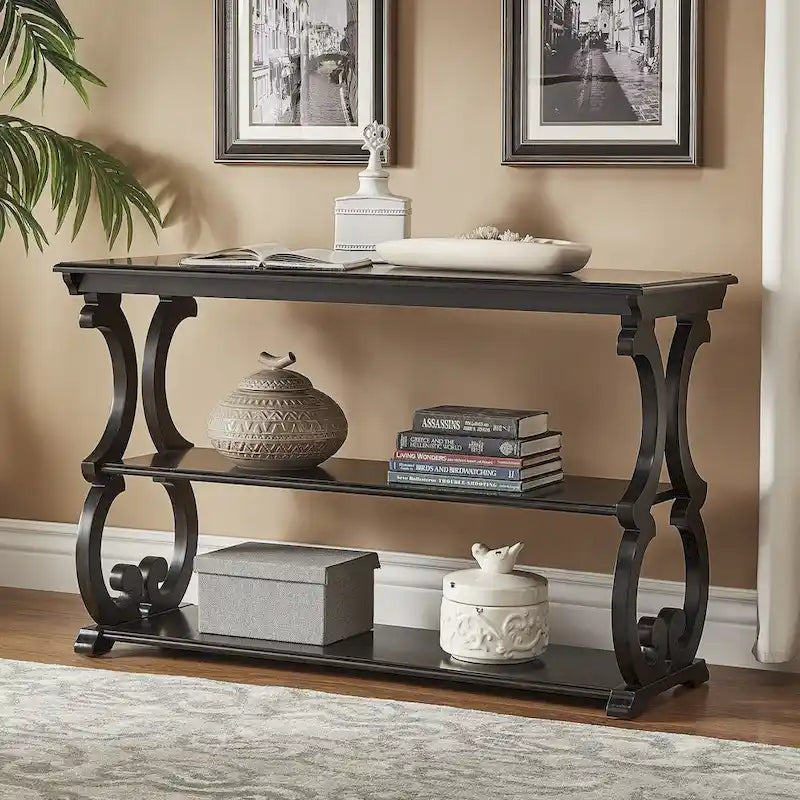 Console de canapé 3 niveaux en bois sculpté – Chêne, Vert sauge, Noir, Rouge, Blanc