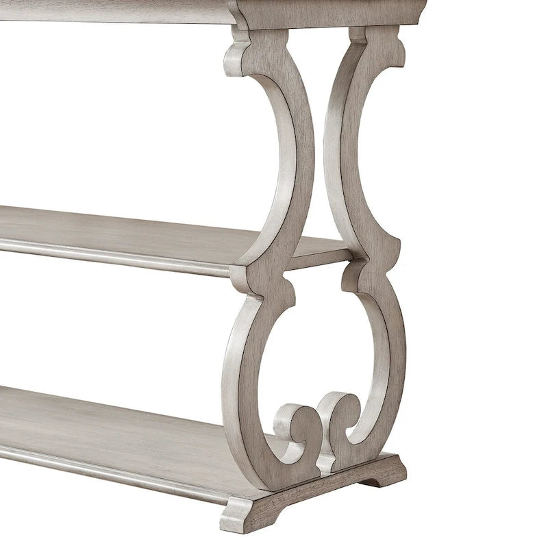 Console de canapé 3 niveaux en bois sculpté – Chêne, Vert sauge, Noir, Rouge, Blanc