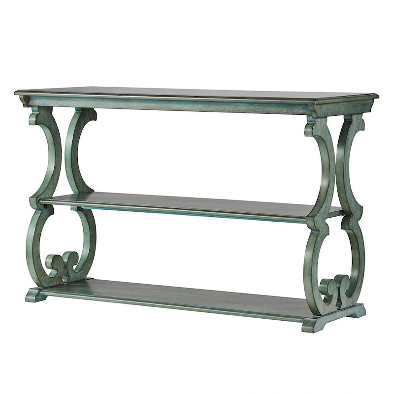 Console de canapé 3 niveaux en bois sculpté – Chêne, Vert sauge, Noir, Rouge, Blanc