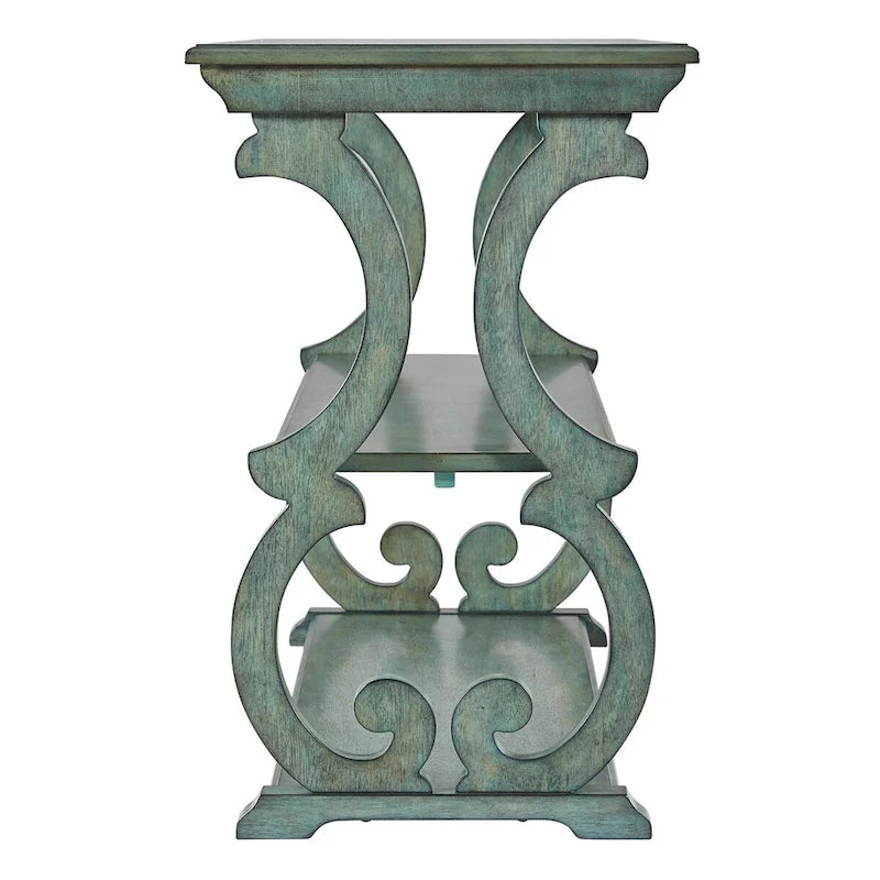 Console de canapé 3 niveaux en bois sculpté – Chêne, Vert sauge, Noir, Rouge, Blanc