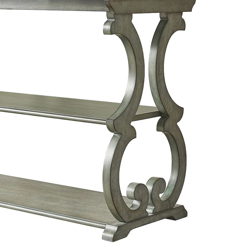 Console de canapé 3 niveaux en bois sculpté – Chêne, Vert sauge, Noir, Rouge, Blanc