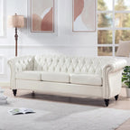 Canapé Chesterfield 3 places en similicuir crème