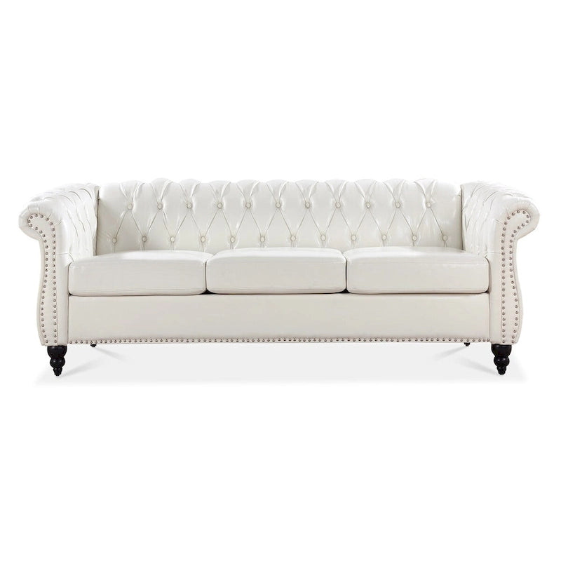 Canapé Chesterfield 3 places en similicuir crème