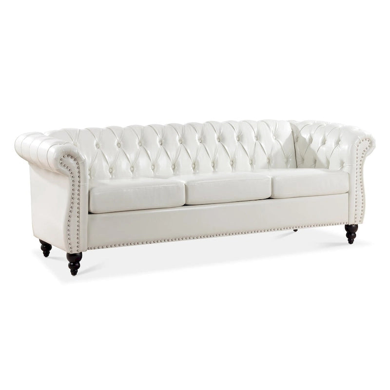 Canapé Chesterfield 3 places en similicuir crème