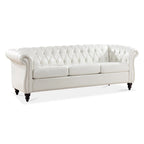Canapé Chesterfield 3 places en similicuir crème