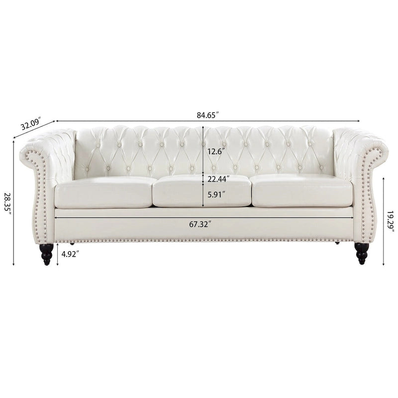Canapé Chesterfield 3 places en similicuir crème