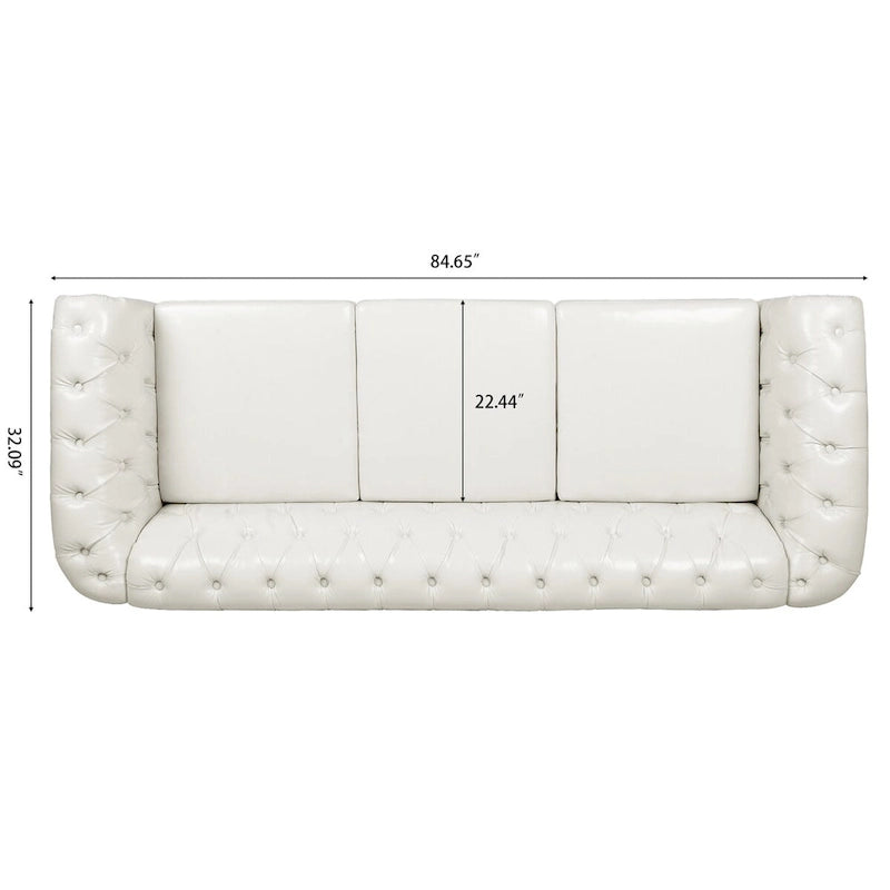 Canapé Chesterfield 3 places en similicuir crème