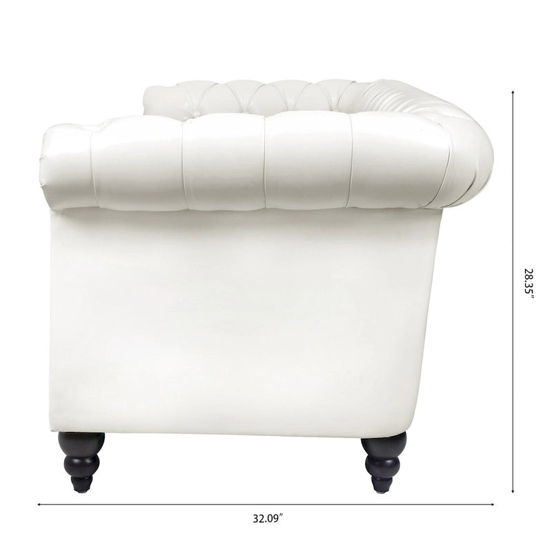 Canapé Chesterfield 3 places en similicuir crème