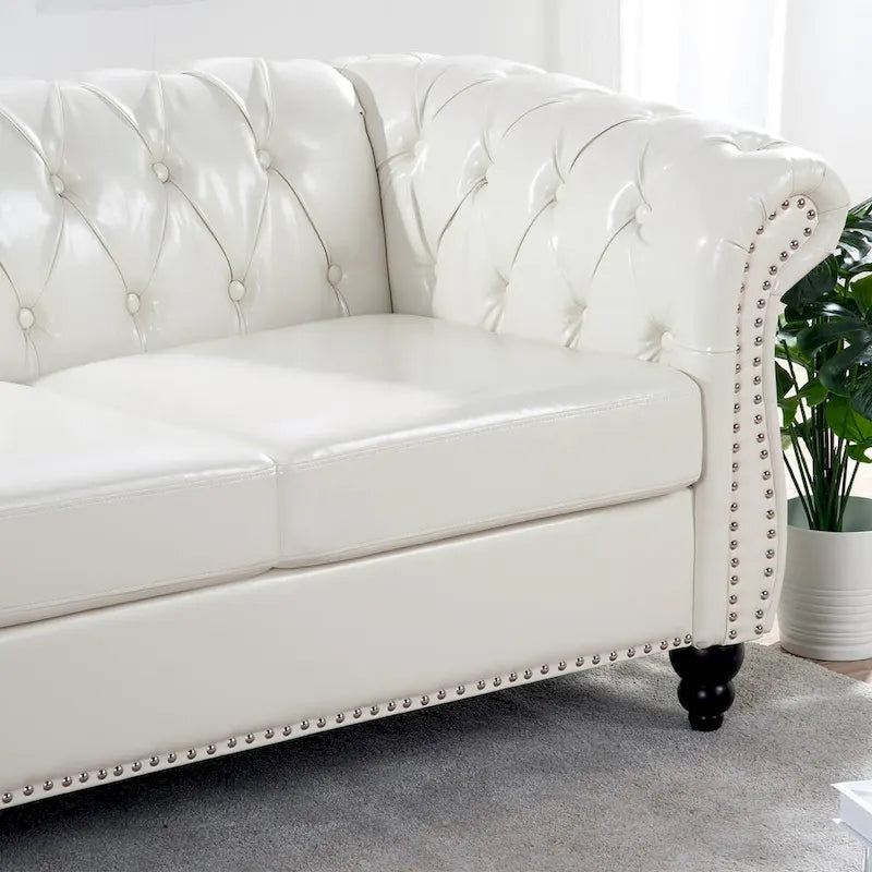 Canapé Chesterfield 3 places en similicuir crème
