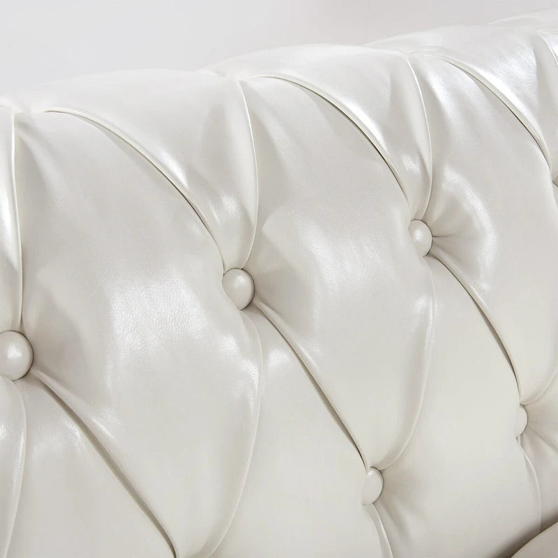 Canapé Chesterfield 3 places en similicuir crème