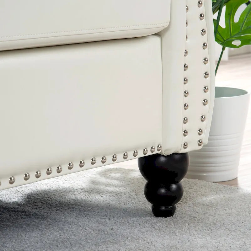 Canapé Chesterfield 3 places en similicuir crème