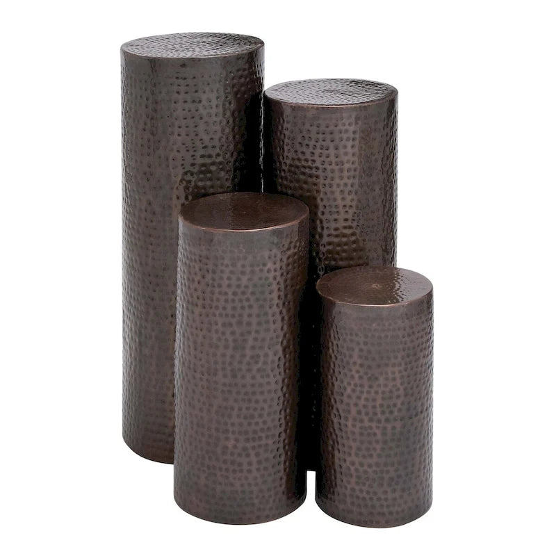 Tables d'appoint sur pied en fer brun, design martelé / coquille, lot de 4