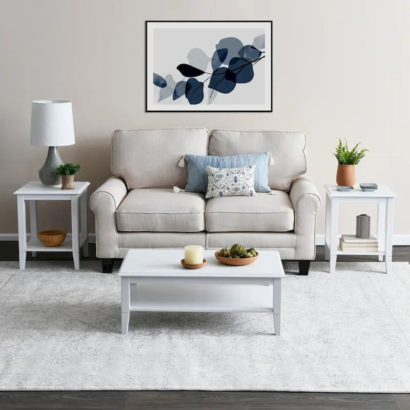 Table basse en bois blanc avec étagère de rangement pour 1
