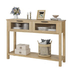 Console beige/marron avec 2 tiroirs | Table d'entrée et de canapé de 110 cm