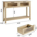 Console beige/marron avec 2 tiroirs | Table d'entrée et de canapé de 110 cm