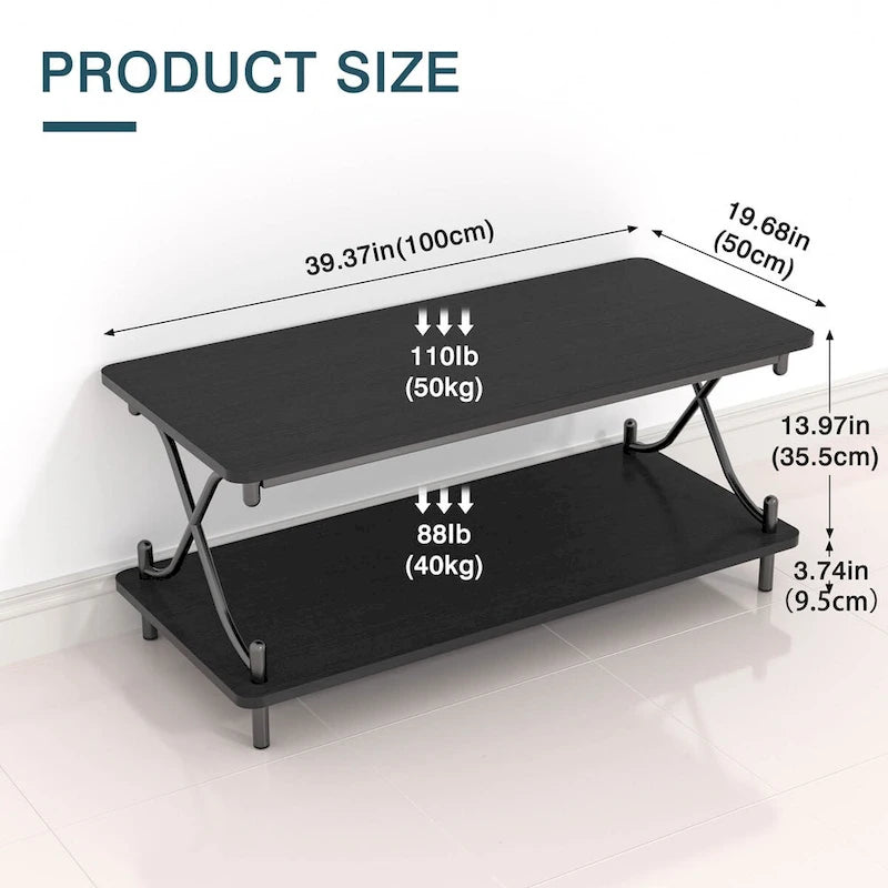 Ensemble de 3 tables basses industrielles (1 table basse et 2 tables d'appoint) noires, marron, blanches et dorées – MDF et métal à piétement en X