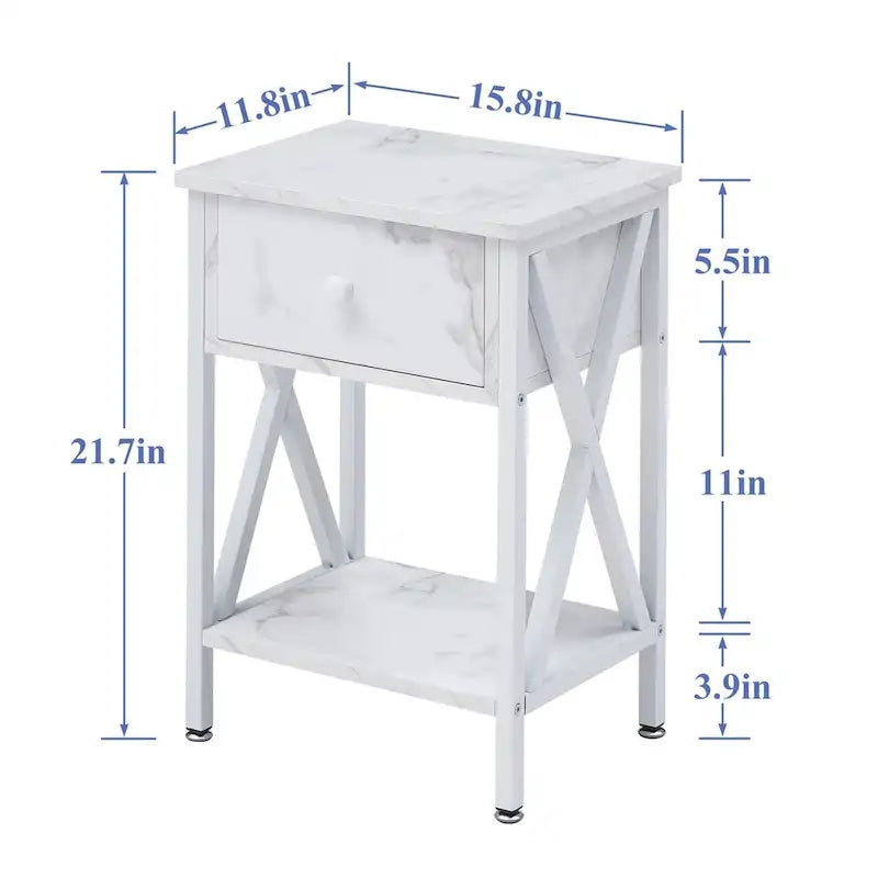 Ensemble de 3 tables basses industrielles (1 table basse et 2 tables d'appoint) noires, marron, blanches et dorées – MDF et métal à piétement en X