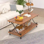 Ensemble de 3 tables basses industrielles (1 table basse et 2 tables d'appoint) noires, marron, blanches et dorées – MDF et métal à piétement en X