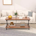 Ensemble de 3 tables basses industrielles (1 table basse et 2 tables d'appoint) noires, marron, blanches et dorées – MDF et métal à piétement en X