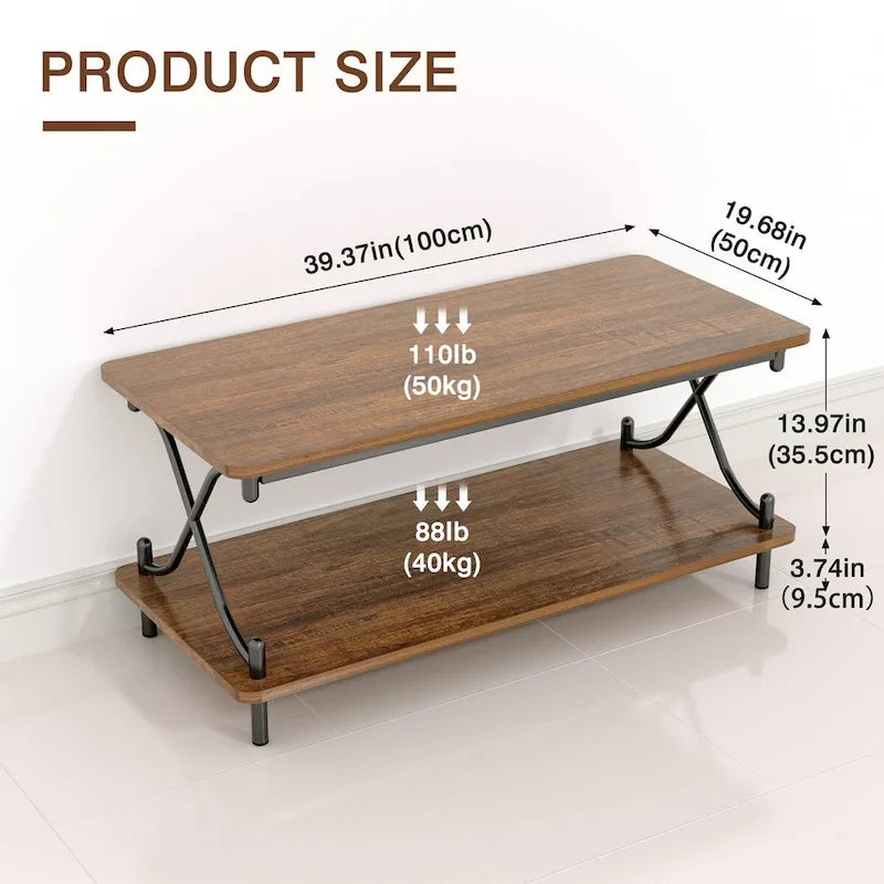 Ensemble de 3 tables basses industrielles (1 table basse et 2 tables d'appoint) noires, marron, blanches et dorées – MDF et métal à piétement en X