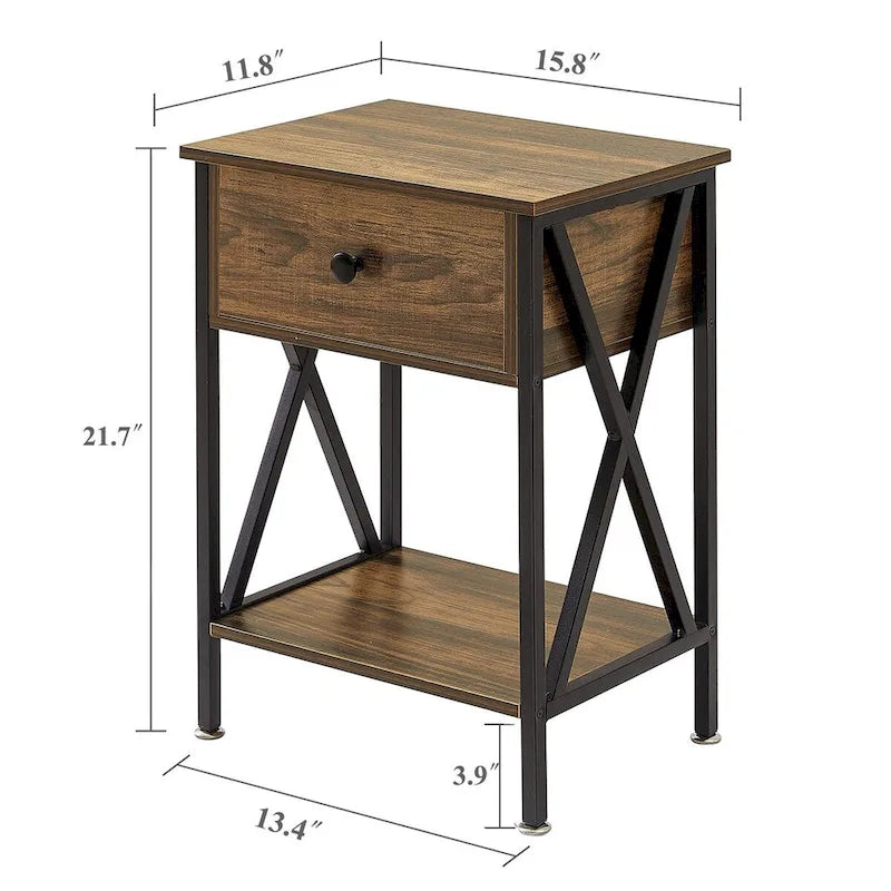 Ensemble de 3 tables basses industrielles (1 table basse et 2 tables d'appoint) noires, marron, blanches et dorées – MDF et métal à piétement en X
