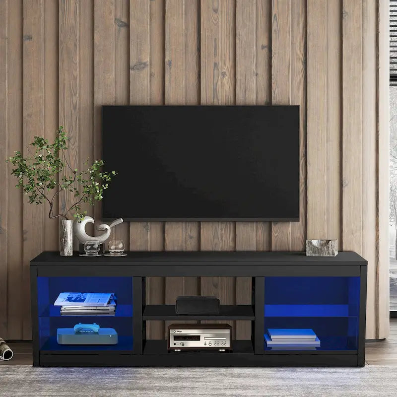 Meuble TV console avec étagères, Noir/Blanc, 168 cm, pour TV jusqu'à 75"
