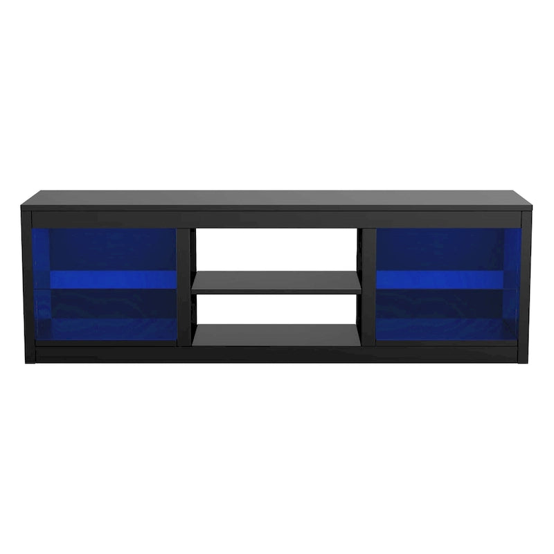 Meuble TV console avec étagères, Noir/Blanc, 168 cm, pour TV jusqu'à 75"